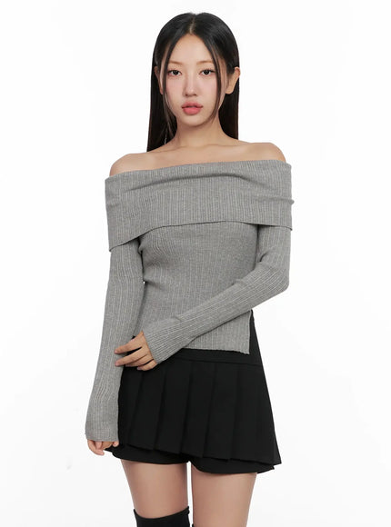 Ribbed Folded Off-Shoulder Top IG527