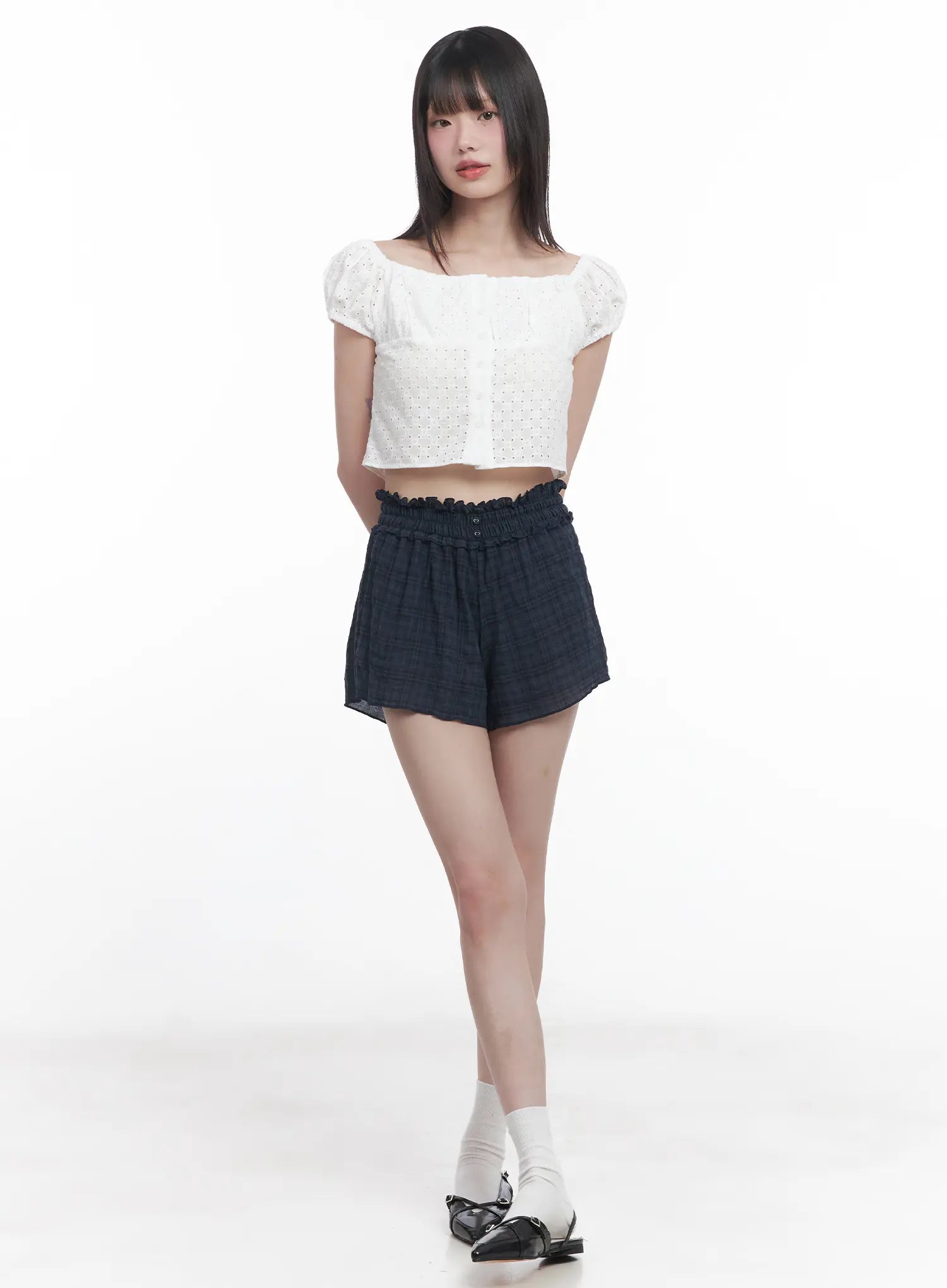 plaid-print-frilly-shorts-cu518