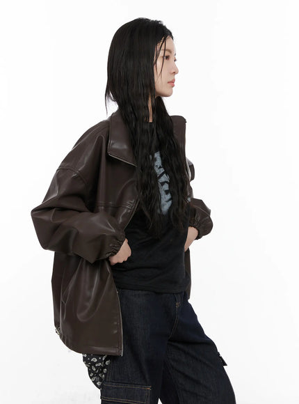 Loose Fit Balloon Faux Leather Jacket CN512