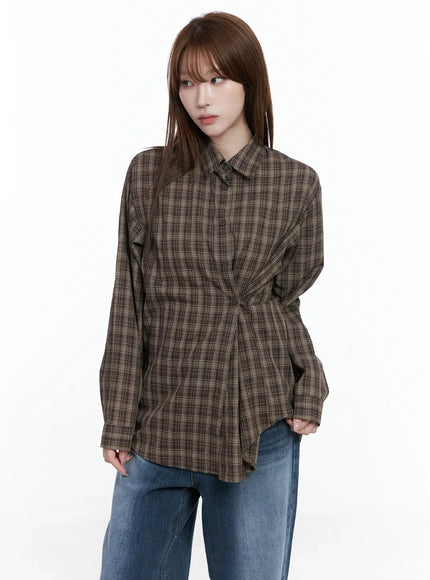 Oversized Plaid Button-Up Shirt CS501