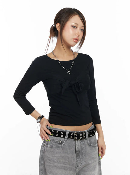 u-neck-ribbon-tie-3-4-sleeve-top-cf511
