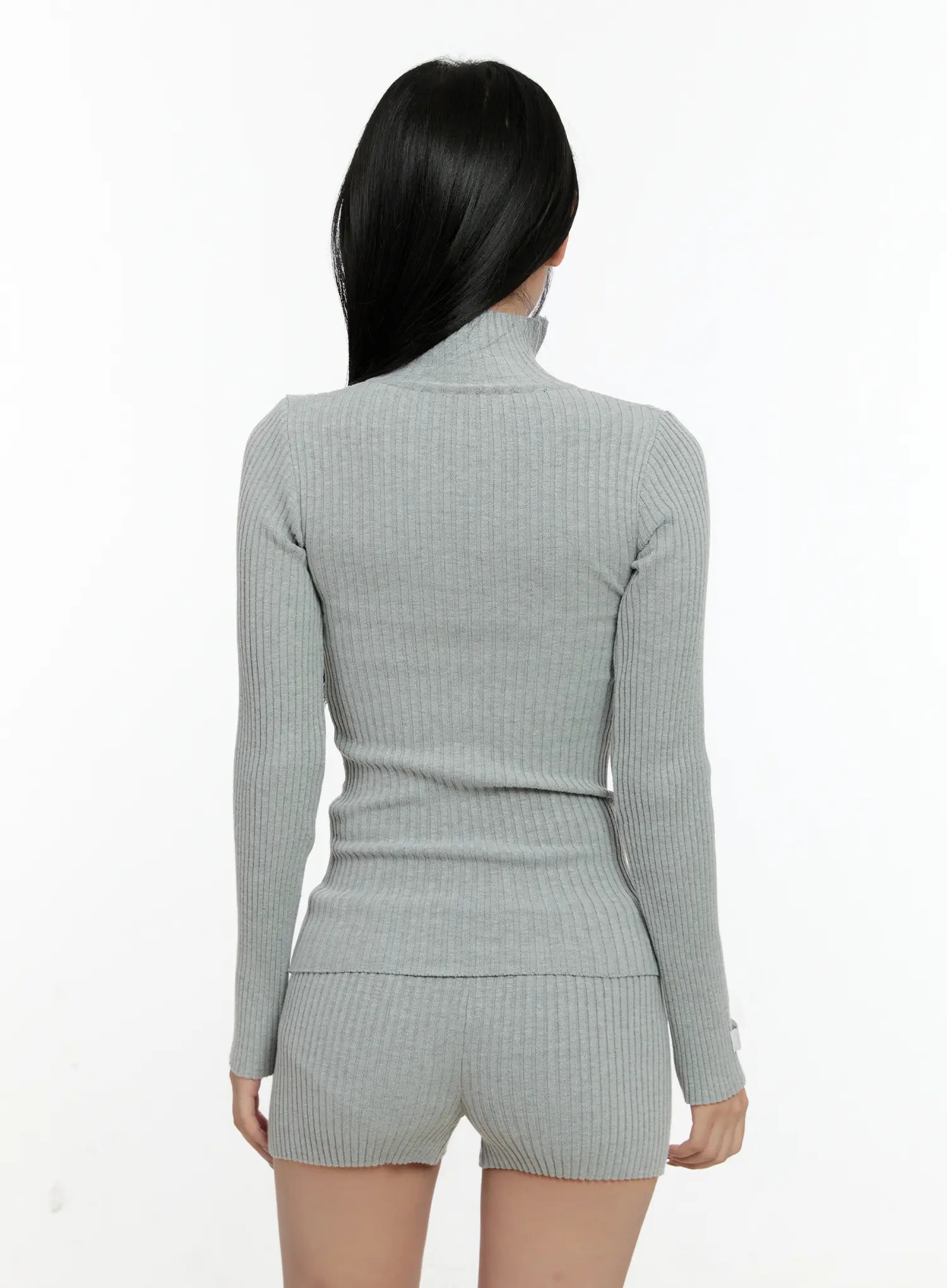 Ribbed Knit Zip-Up and Shorts Set CN505