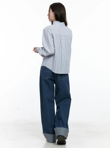 Striped Puff Sleeve Tie Blouse CO506