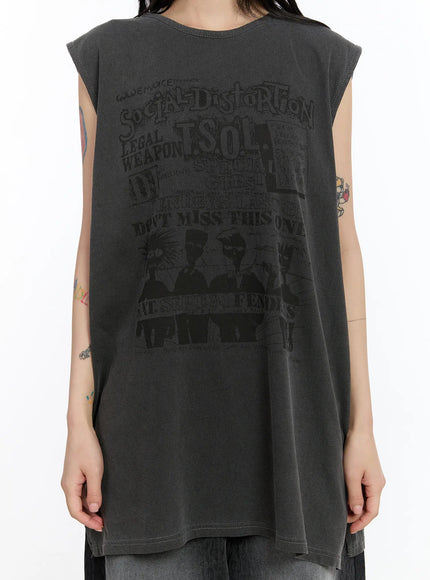 Oversized Pigment Print Sleeveless Top CA508