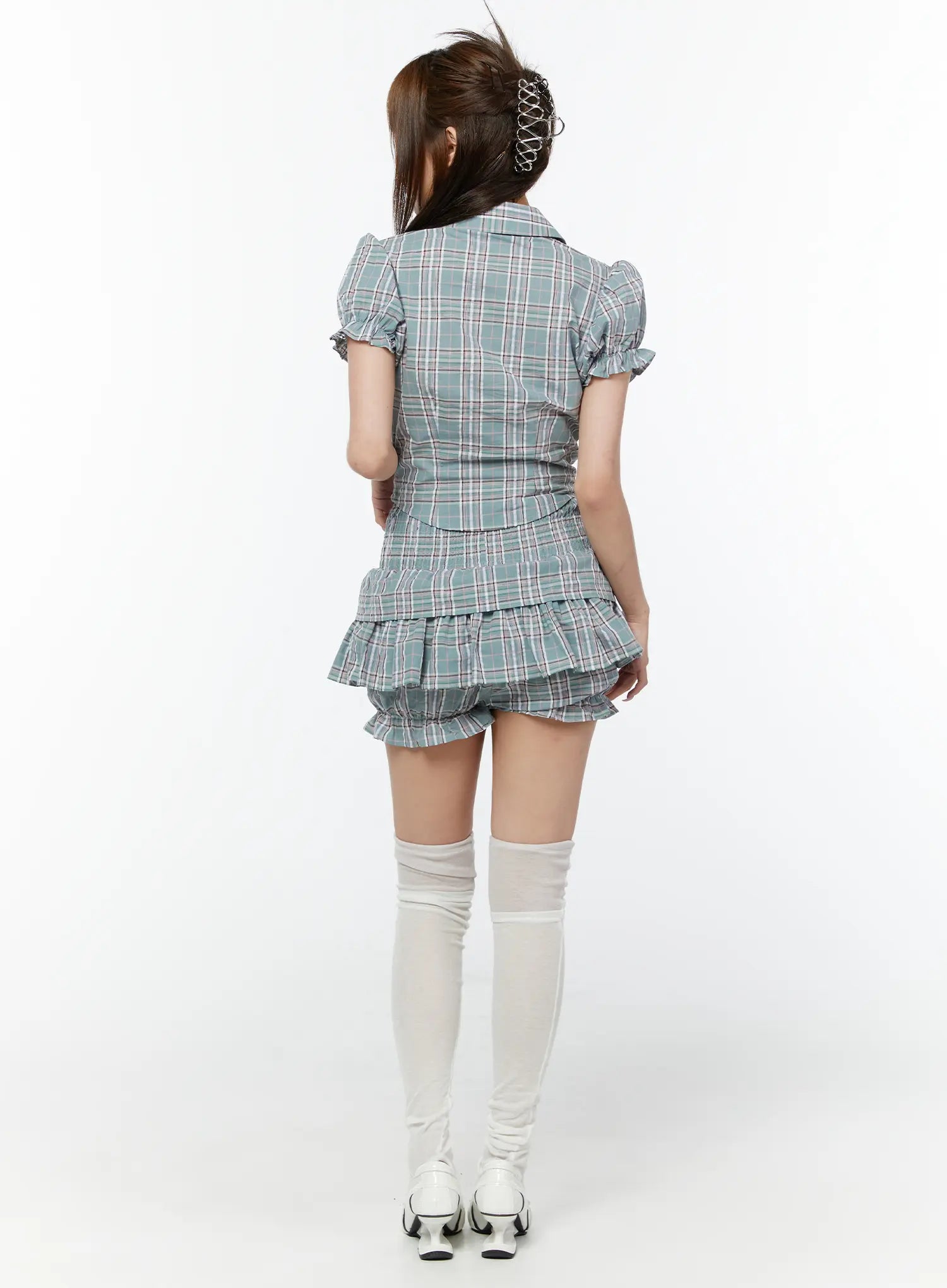 check-puff-sleeve-crop-blouse-cy518