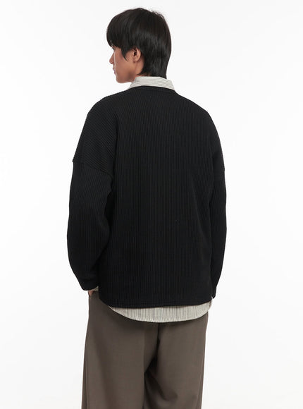 Men's Ribbed Buttoned Long-Sleeve Shirt IA510