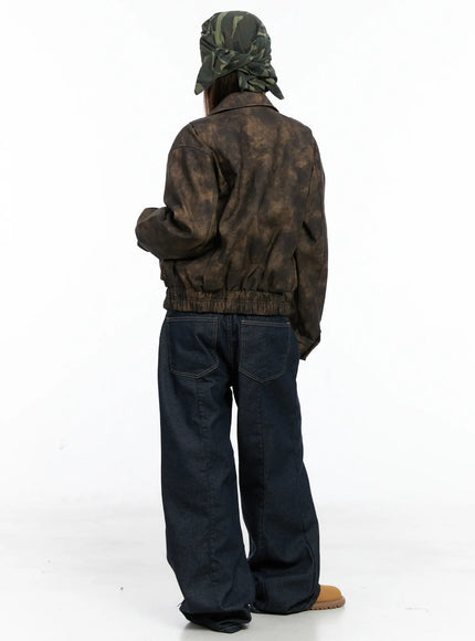 Oversized Print Leather Jacket CS505