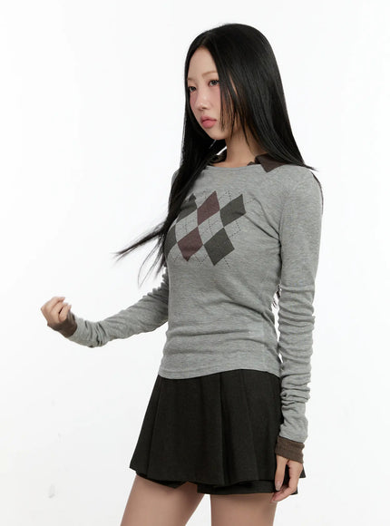 Argyle Pattern Long Sleeve Tee CN505