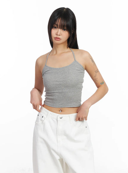 Ribbed Tie Halter Neck Top CF504