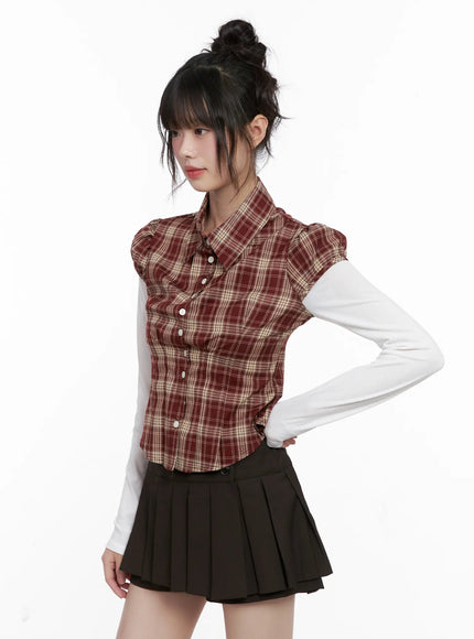 plaid-puff-sleeve-top-cg519
