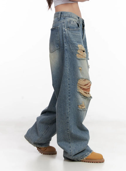 Manon Washed Distressed Wide Jeans CL518