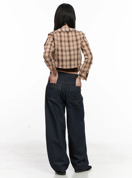 plaid-shirred-crop-long-sleeve-shirt-cn513