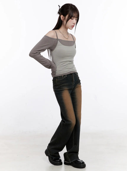 Off-Shoulder Layered Long Sleeve Top CO501