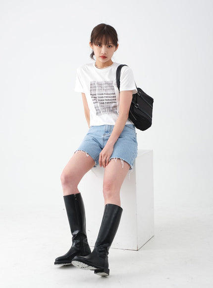 Raw Hem Long Denim Shorts CA29