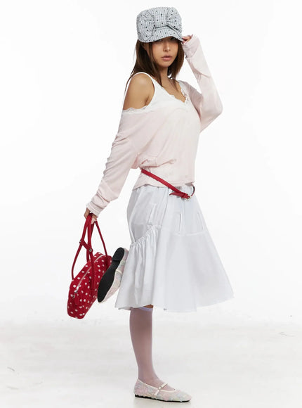 Lace Trim V-Neck Relaxed Top IY504