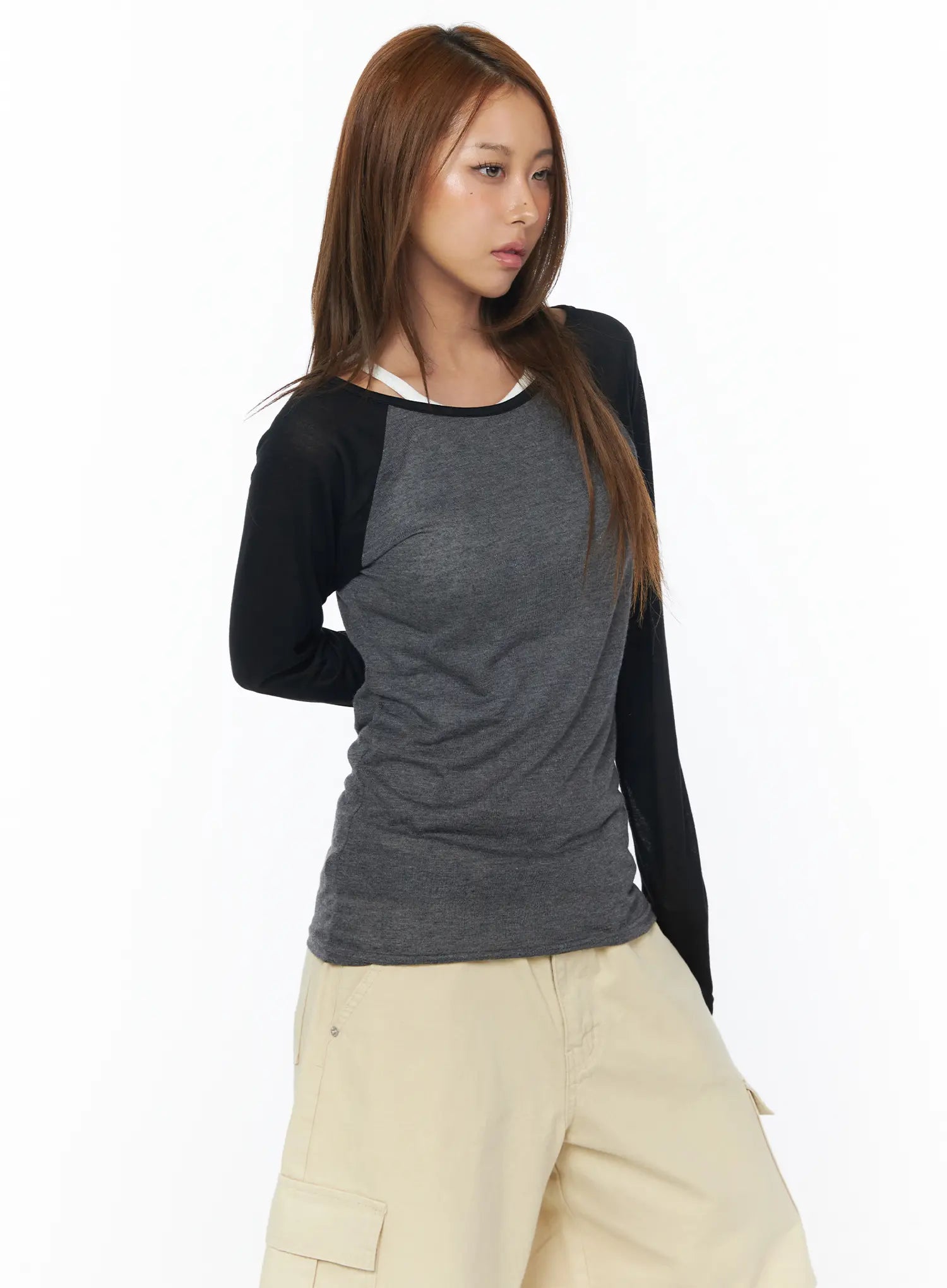 sheer-raglan-long-sleeve-tee-cu502 / Black