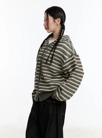 Striped Knit Hooded Cardigan CM511