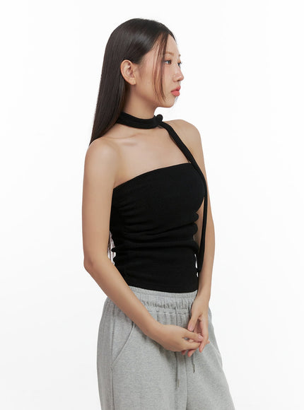 shirred-solid-tube-crop-top-and-scarf-set-co404