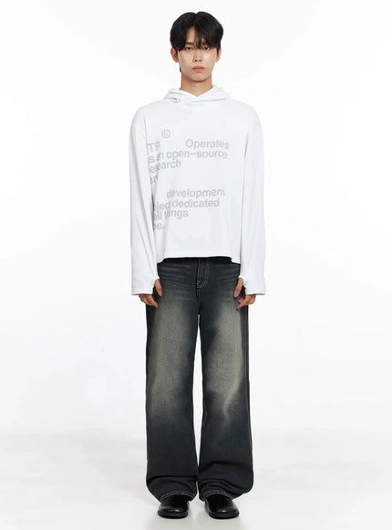 Men's Lettering Hand Warmer Hoodie IO516