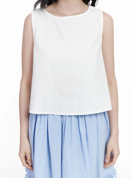 Back Button Sleeveless Top CA509