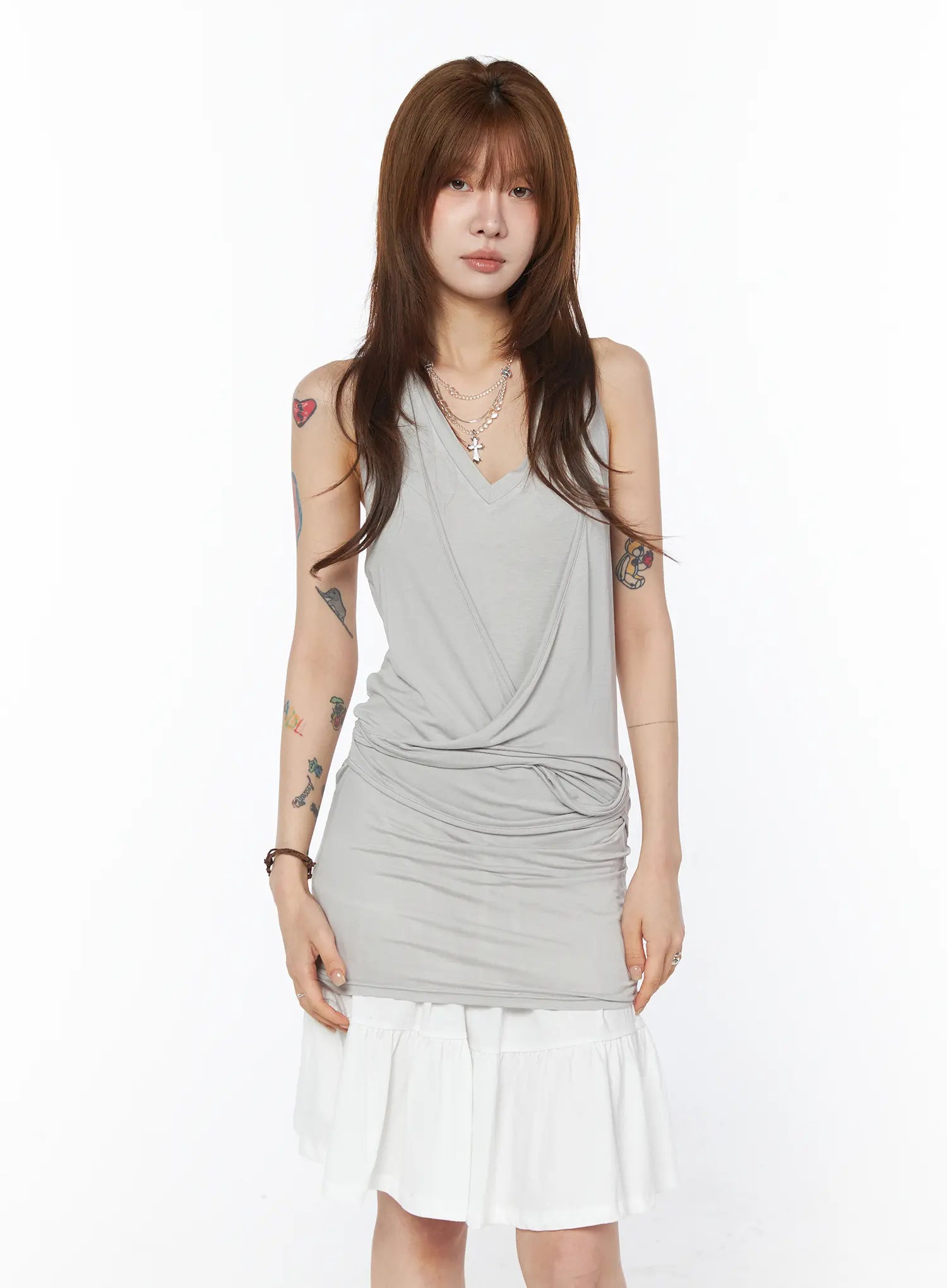 draped-halter-wrap-top-cy528 / Light gray