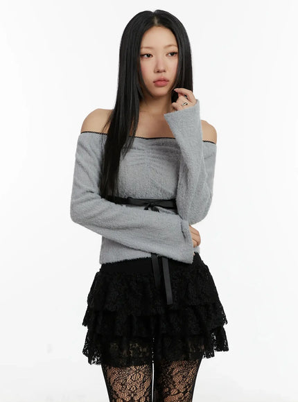 Soft Off-Shoulder Ribbon Top ID525