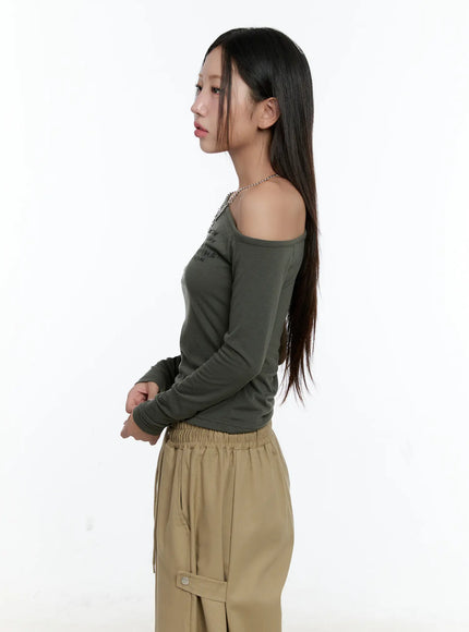 One-shoulder Lettering Long Sleeve CS517