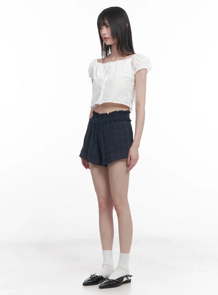 plaid-print-frilly-shorts-cu518