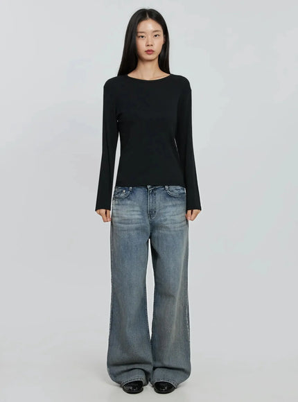 Amora Vintage Washed Wide-leg Jeans IO530