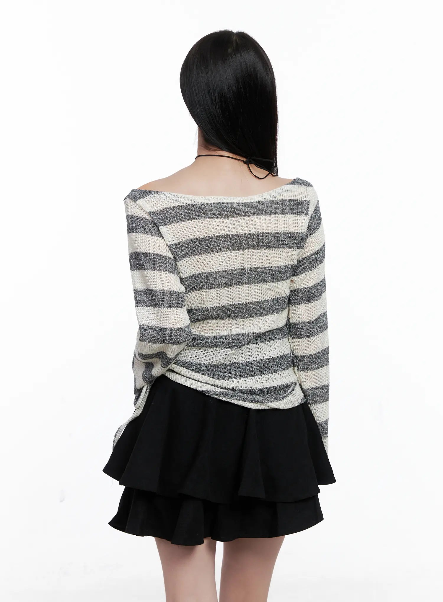 Striped Ruched Wide Neck Top CS523