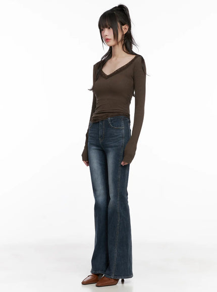 Slim Ribbed Lace Trim Top CG519