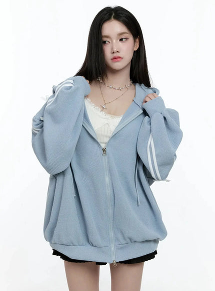 Contrast Oversized Zip-Up Hoodie IO527