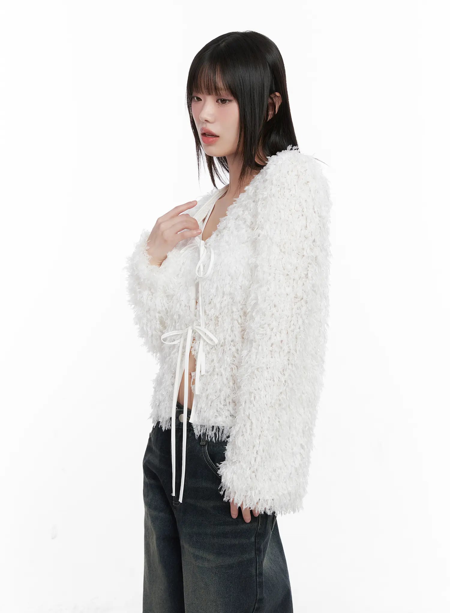 faux-fur-ribbon-cardigan-cn511