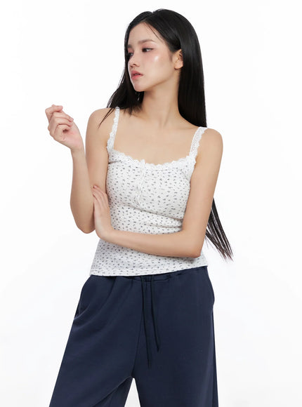 Flower Lace-Trim Tank Top IS525