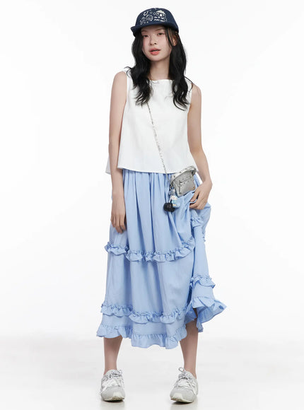 Back Button Sleeveless Top CA509