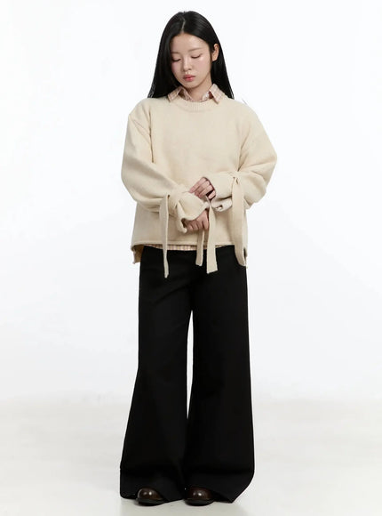 Ribbon Sleeve Knit Sweater IM513