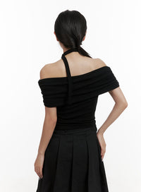 shirred-off-shoulder-top-with-thin-scarf-cy403