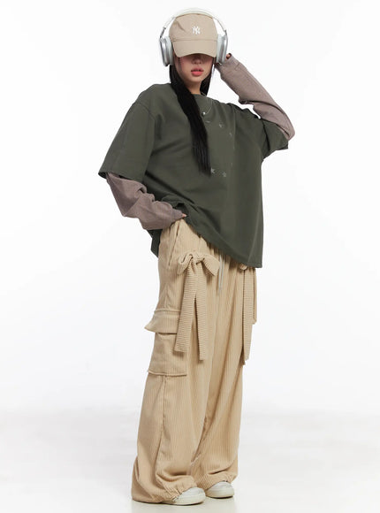 Oversized Star Print Layered Long Sleeve Tee CJ514