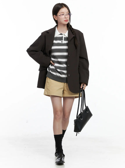 Oversized Striped Long Sleeve Collared Shirt CO503