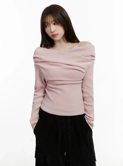 Fleece Off-Shoulder Long Sleeve Top IJ521