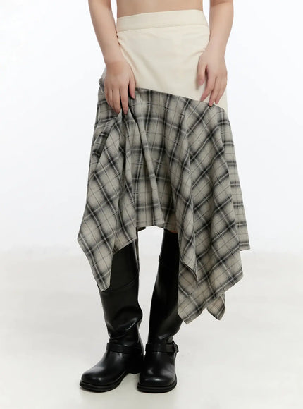 plaid-layered-asymmetric-skirt-f516