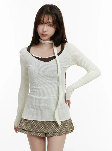 ribbed-v-neck-top-and-scarf-set-ij521