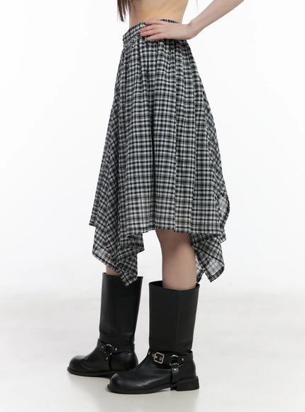 plaid-asymmetrical-midi-skirt-cm524