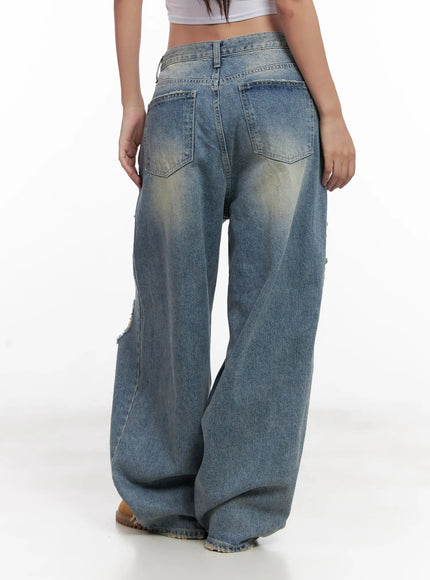 Manon Washed Distressed Wide Jeans CL518