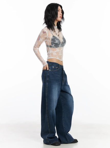 Floral Mesh See-Through Long Sleeve Top CJ522