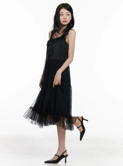 Bow Tiered Tulle Midi Dress CA509