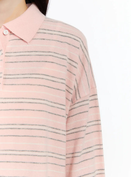 Oversized Striped Collar Knit Top CM510