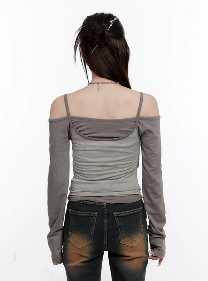 Off-Shoulder Layered Long Sleeve Top CO501