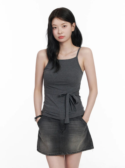 tie-waist-sleeveless-top-ca510 / Dark gray
