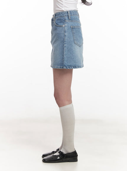 Washed Stitched Denim Mini Skirt CA511